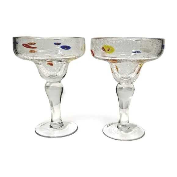 Crate & Barrel Zazz Millefiori Margarita Glasses Set of 2 Handblown Art Barware - Picture 3 of 9